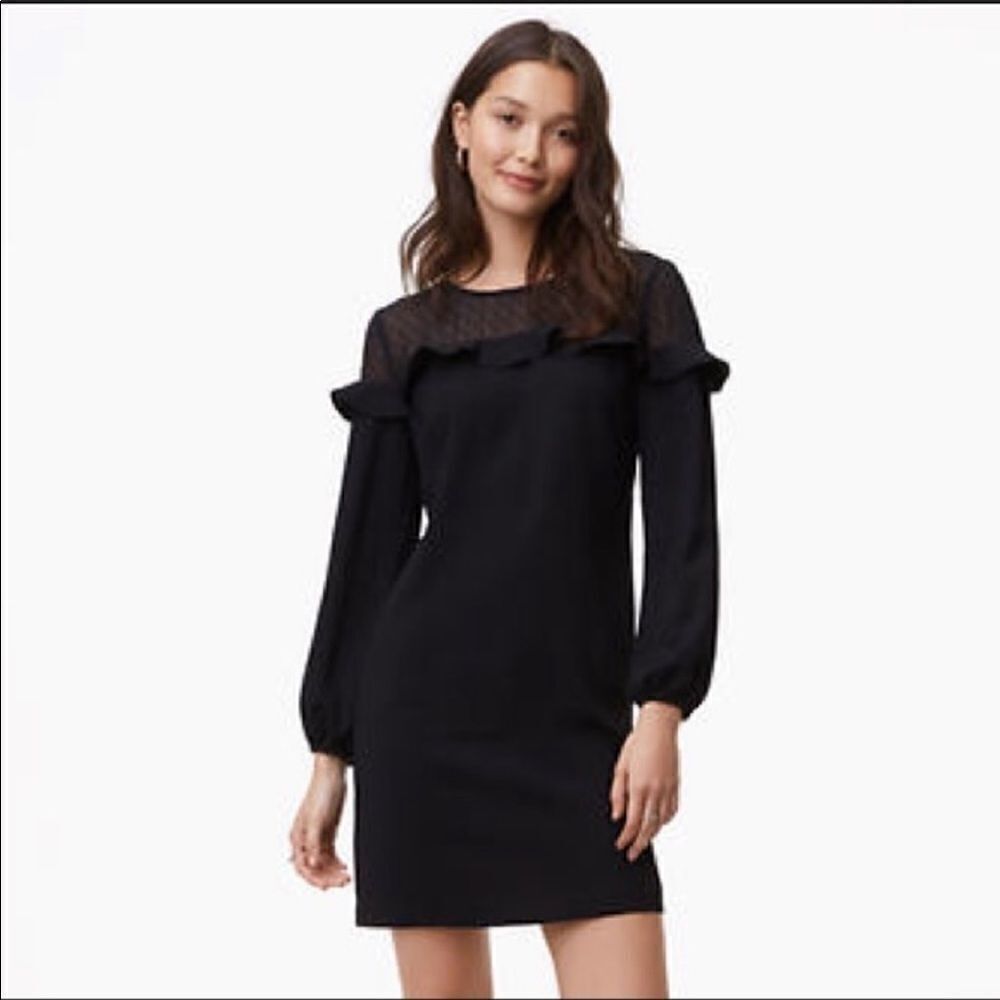 loft Swiss dot illusion neckline ruffle dress